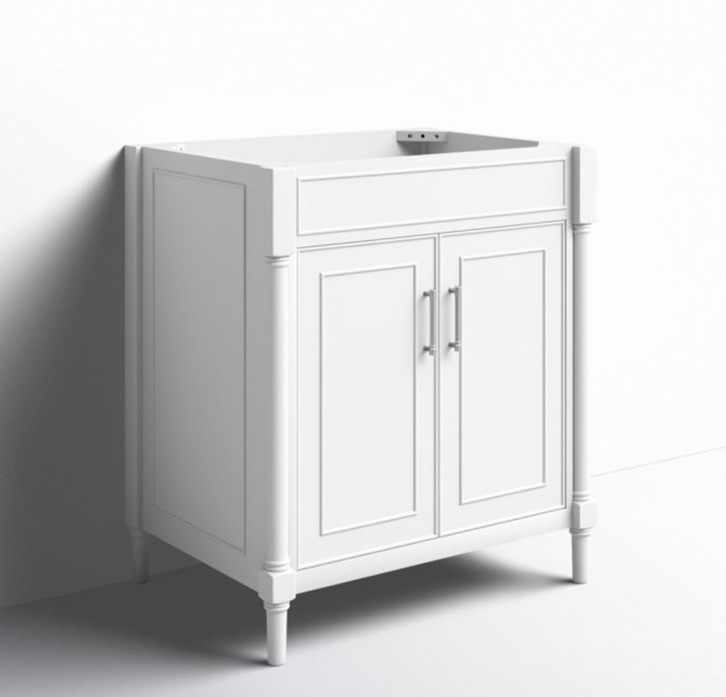 30" Bathroom Vanity White In Color Ample Storage Cabinet Space BASE ONLY New Wood