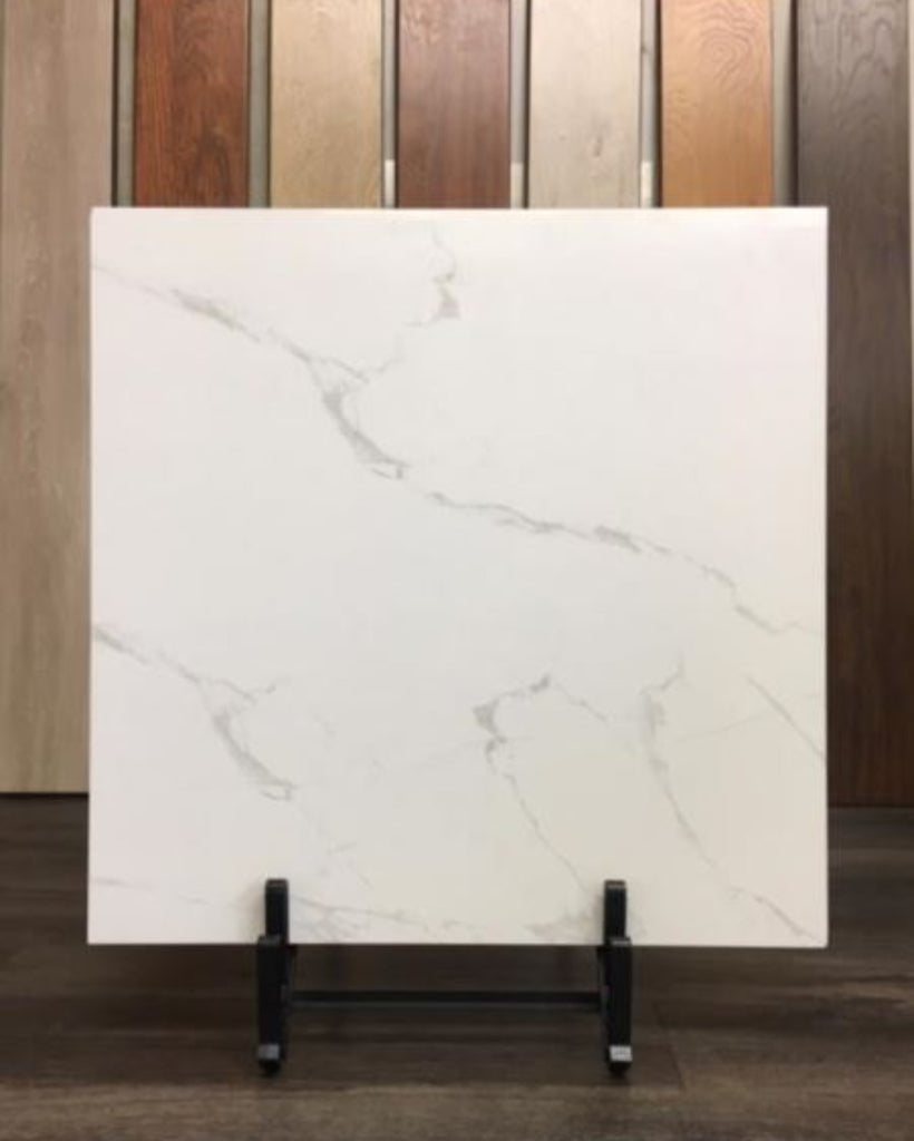 24" x 24" Tile Carrara Marble Look Porcelain Suitable for Wall or Floor Durable Glossy Finish Beautiful
